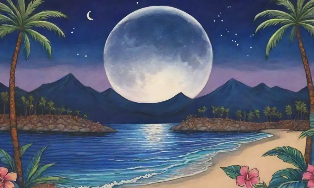 Un paraíso tranquilo bajo un cielo estrellado y una luna llena