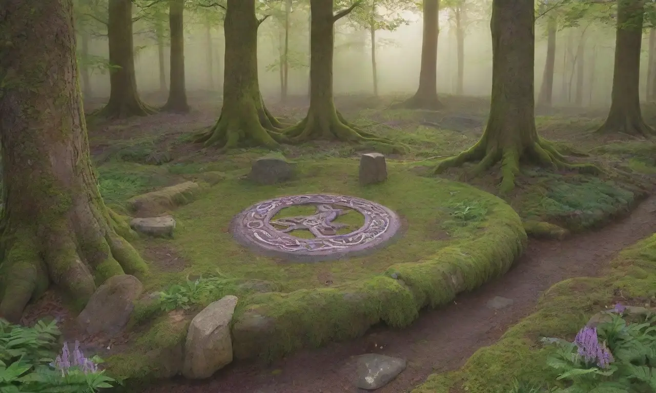 Un bosque verde y mágico con árboles antiguos