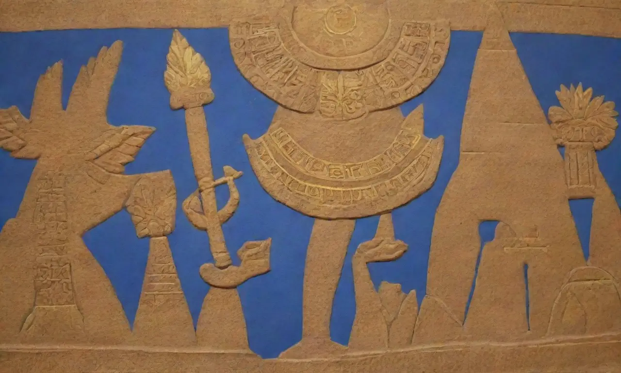 Un paisaje antiguo egipcio lleno de símbolos sagrados, colores vibrantes y ecos de historia