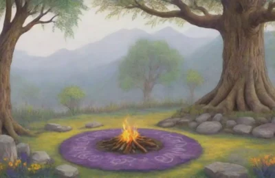 Un bosque místico con un chaman