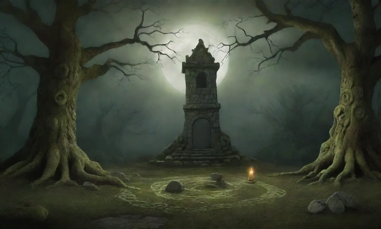 Un paisaje misterioso lleno de ruinas antiguas