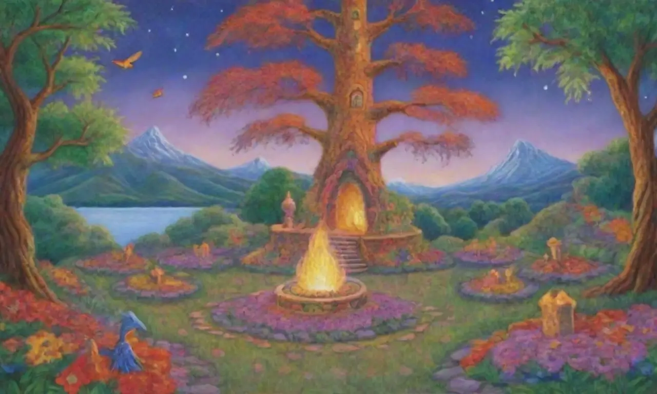 Un paisaje vibrante y sagrado lleno de colores