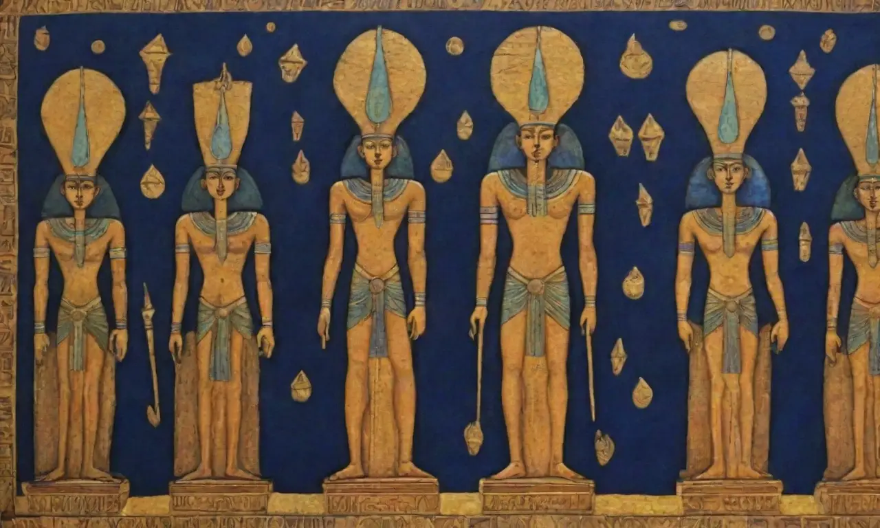Dioses egipcios, jeroglíficos, sarcófagos dorados y pirámides en un mundo de eternidad