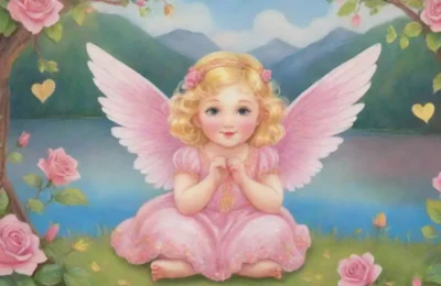 Un fondo suave de pasteles con Eros y cherubines en un paisaje sereno y romántico