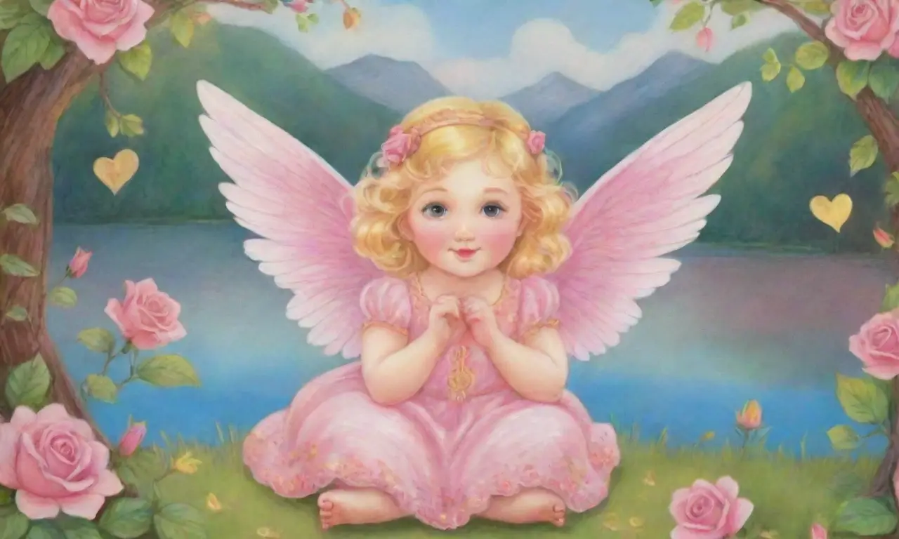 Un fondo suave de pasteles con Eros y cherubines en un paisaje sereno y romántico