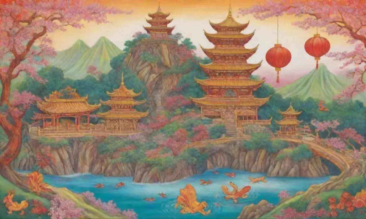 Un paisaje vibrante de motivos de dragones