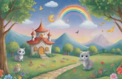 Un paisaje mágico y vibrante lleno de colores