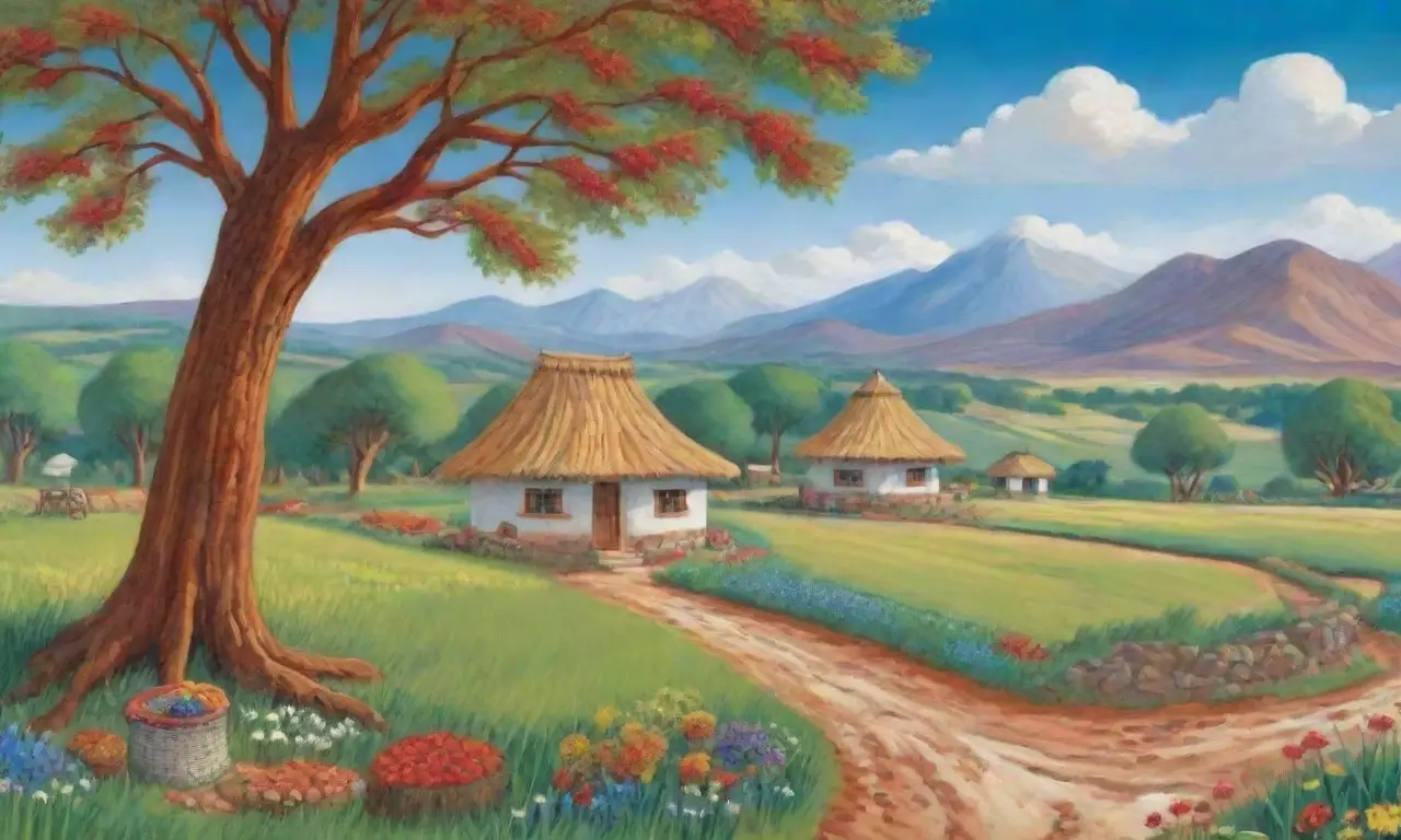 Un paisaje vibrante de campos verdes, flores, tradiciones y vida en armonía con la naturaleza
