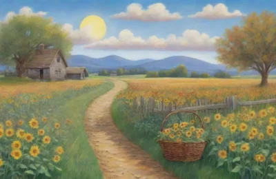 Un paisaje idílico de abundancia y naturaleza con campos verdes