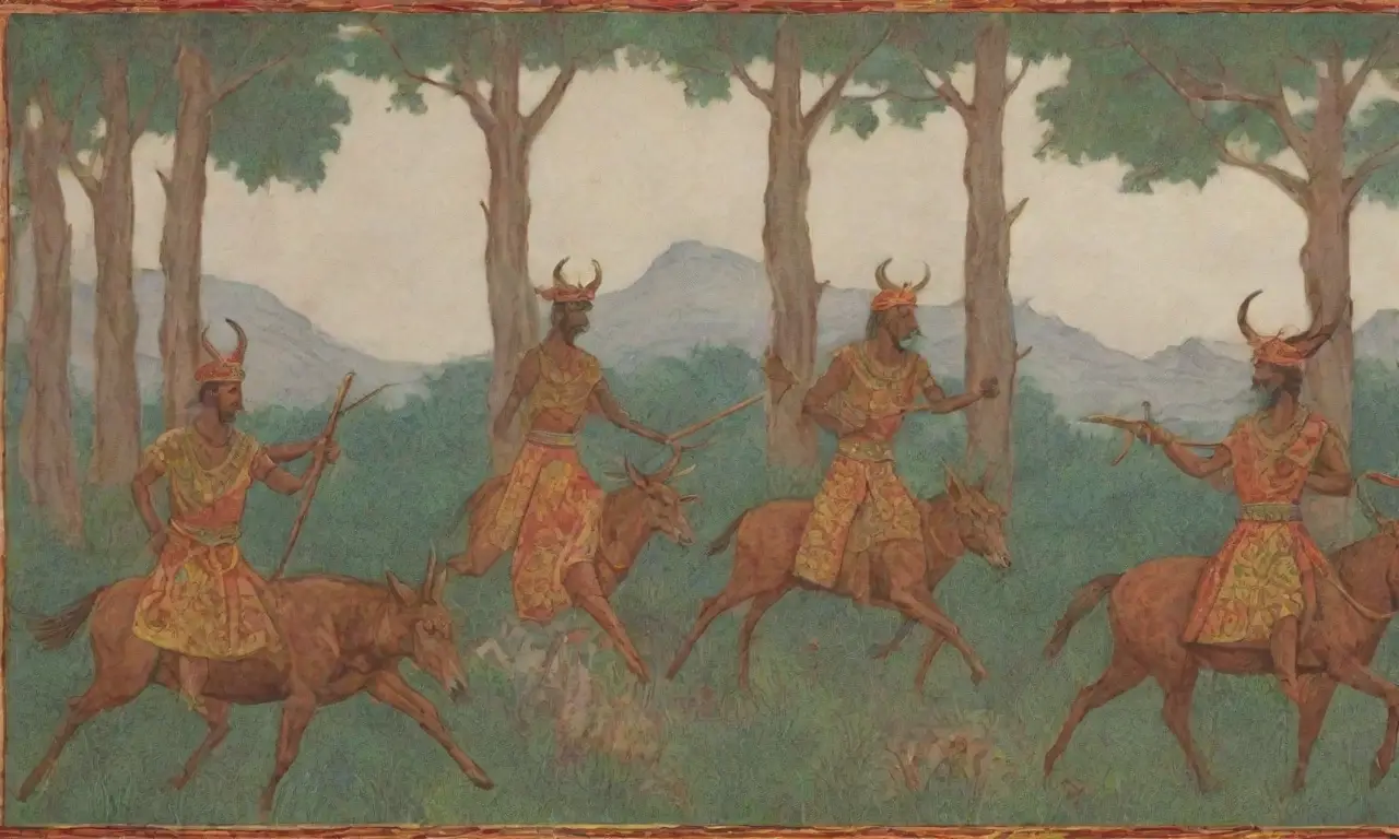 Cazadores etruscos en un bosque vibrante