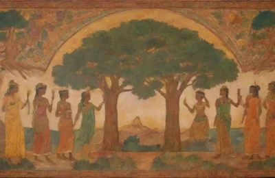 Frescos etruscos vibrantes con criaturas míticas