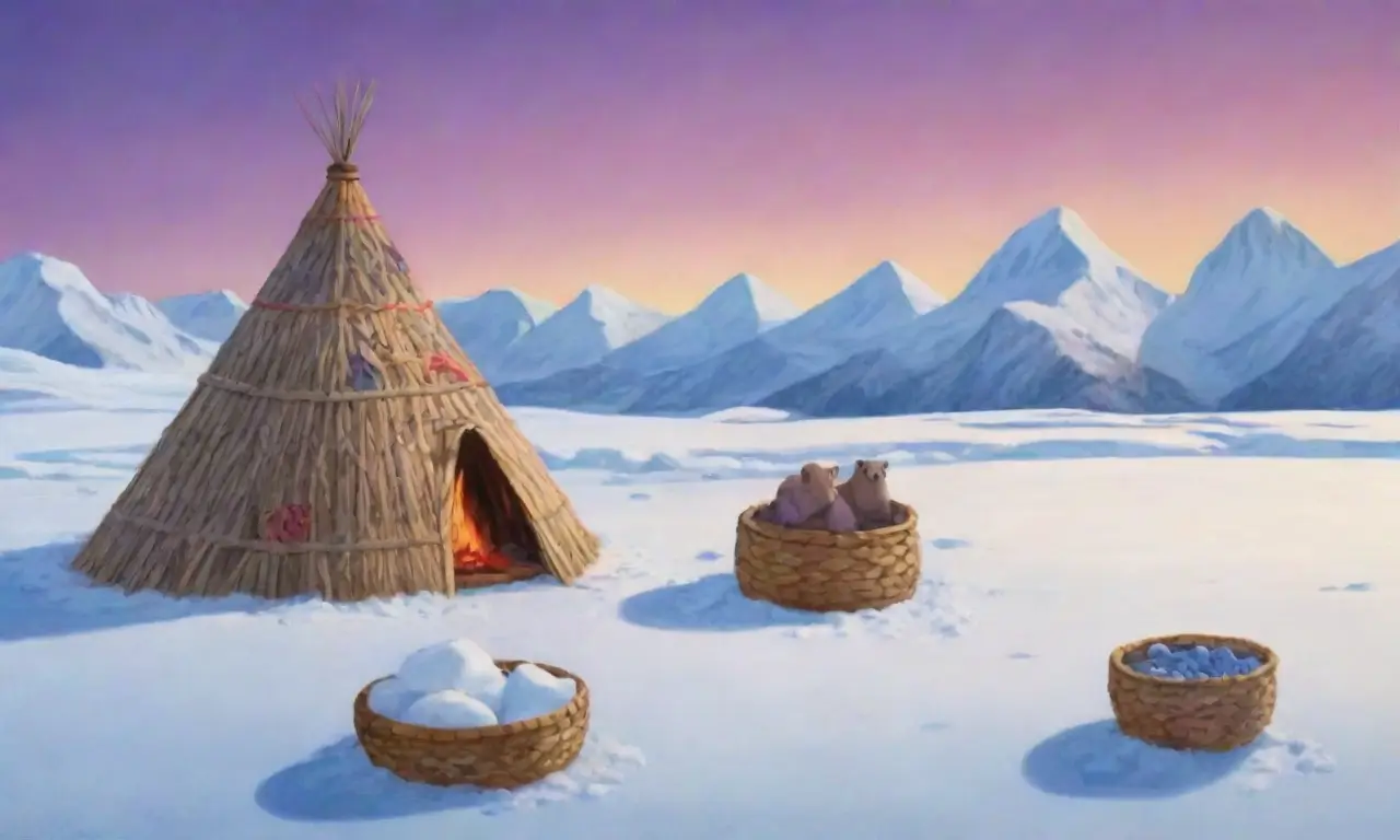 Un paisaje helado con un inuit, igloos, auroras y la esencia de la comunidad