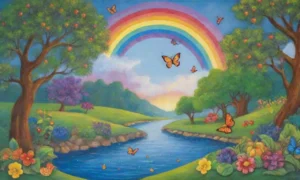 Un paisaje vibrante y sereno lleno de colores