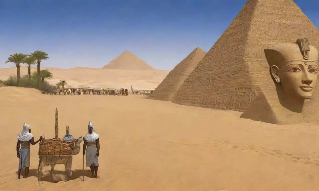 Un vasto desierto con pirámides antiguas