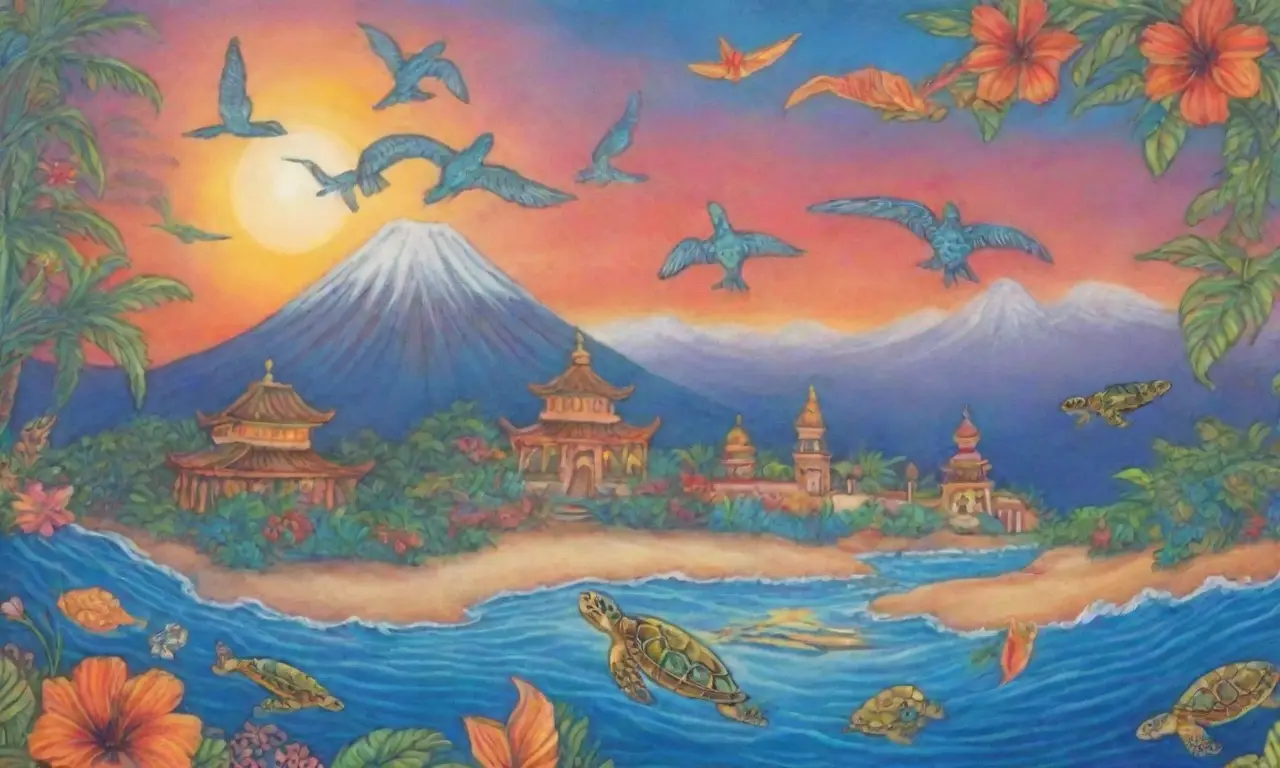 Colores vibrantes, naturaleza exuberante y escenas místicas en un paraíso tropical