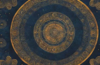 Un tapiz vibrante de símbolos antiguos y patrones intrincados que refleja la esencia del cosmos