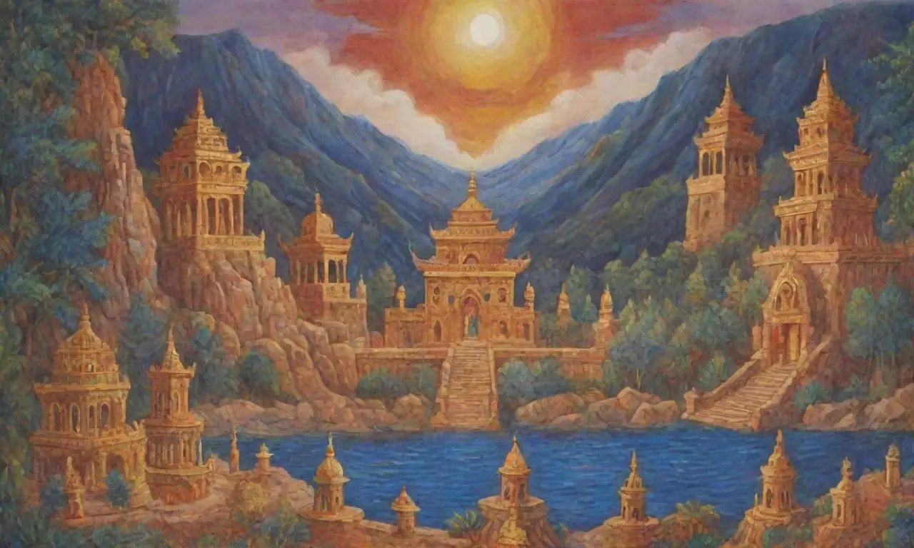 Un paisaje antiguo lleno de símbolos, dioses, aromas y vida vibrante