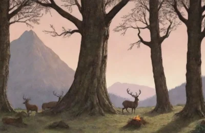 Un grupo de cazadores en un bosque antiguo