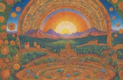 Un paisaje vibrante que celebra la conexión entre la naturaleza y la humanidad