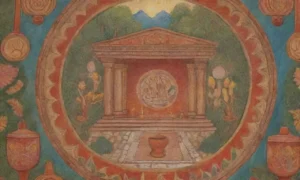 Templo etrusco antiguo con frescos intrincados
