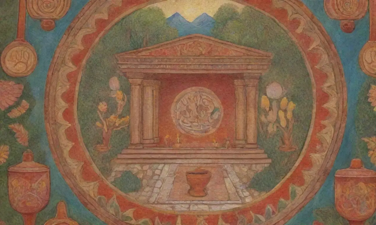 Templo etrusco antiguo con frescos intrincados