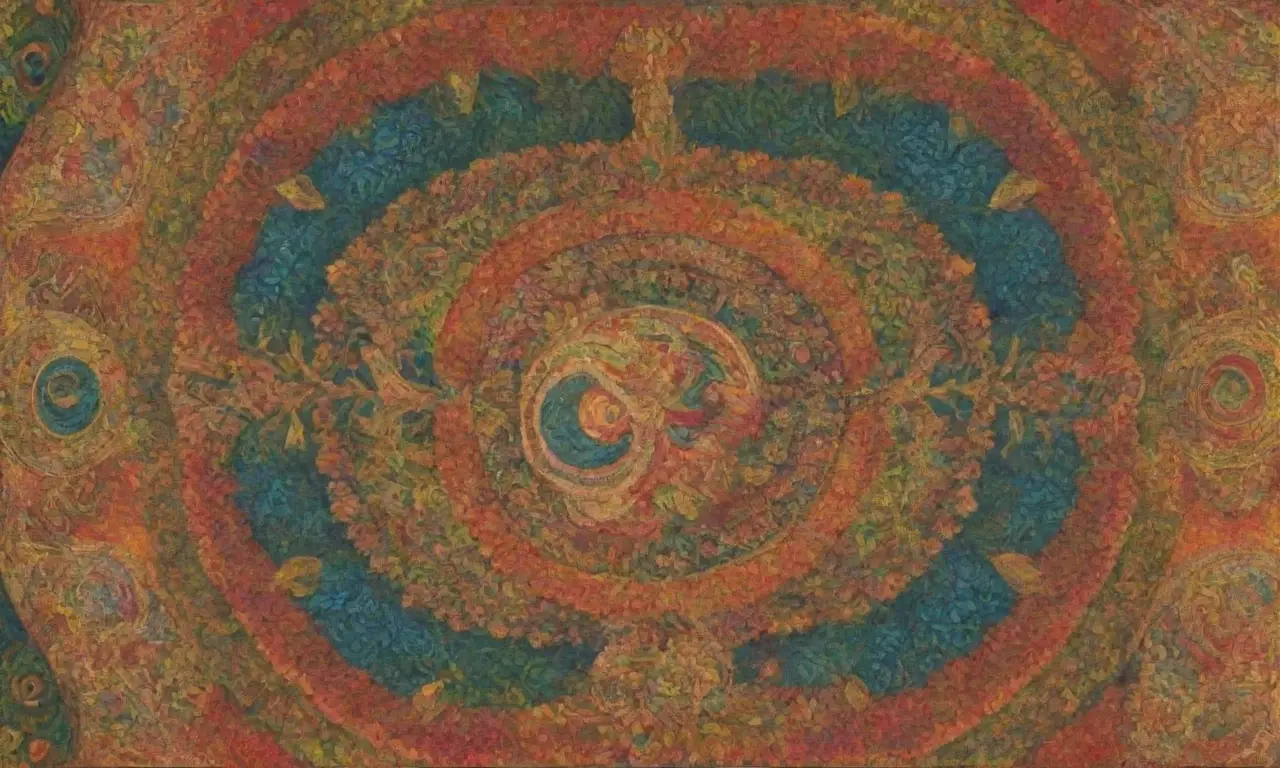 Colores vibrantes y patrones intrincados crean una armonía divina llena de simbolismo y belleza
