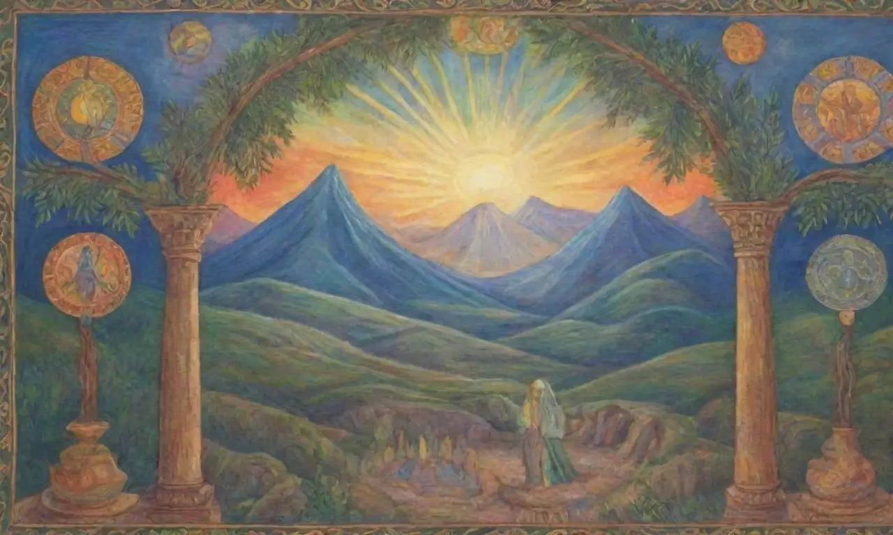Un tapiz celestial de destinos entrelazados y símbolos de la vida