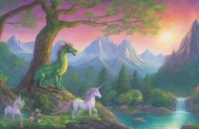 Un bosque místico con un dragón