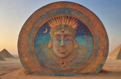 Un paisaje místico del antiguo Egipto con sol