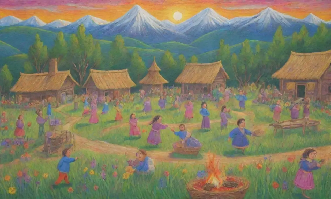 Una celebración vibrante en un paisaje rural con danzas, música y aromas de la naturaleza