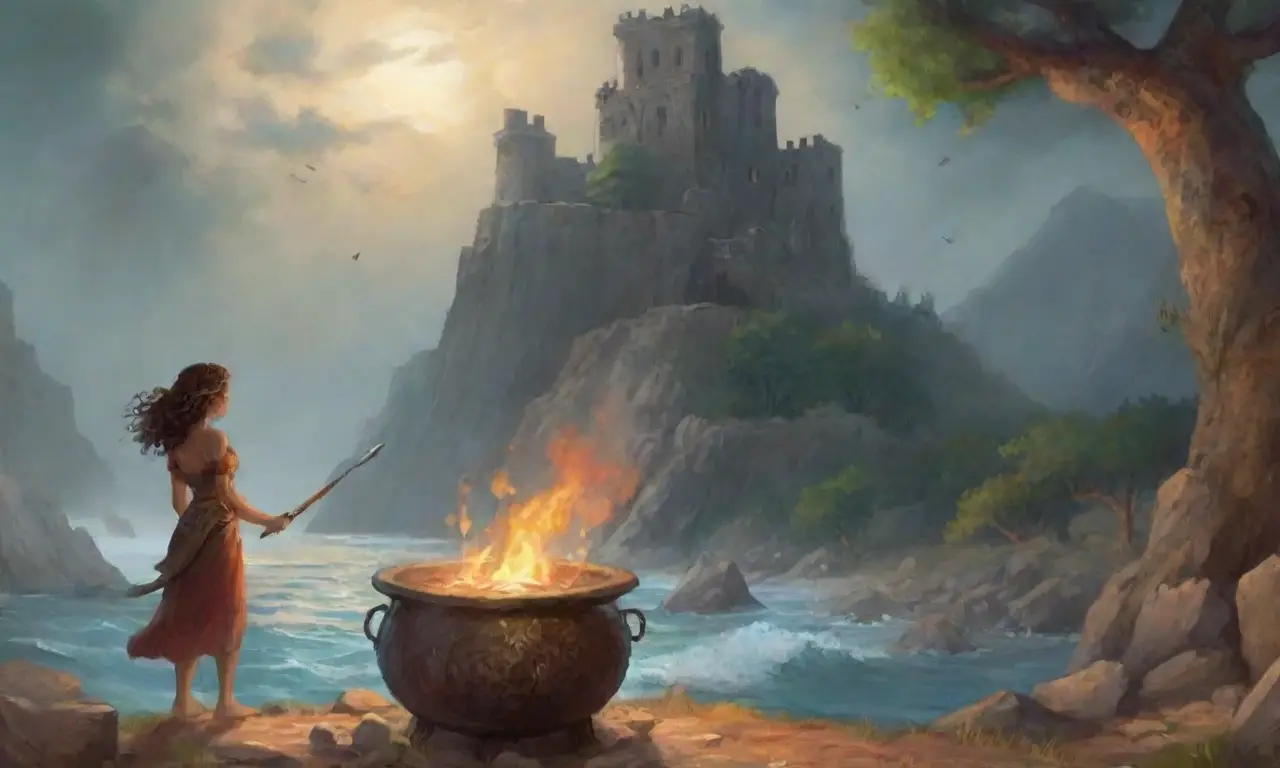 Un paisaje místico y tenso que evoca antiguos mitos, con tormentas, magia y ruinas