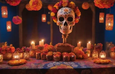 Una celebración vibrante y colorida que honra a los ancestros con ofrendas y tradiciones