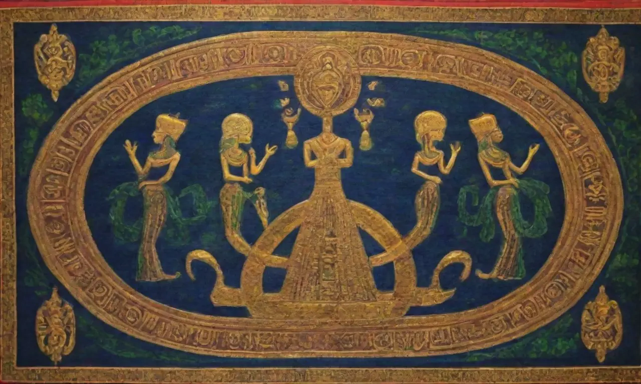 Un mundo antiguo de belleza y devoción se despliega en vibrantes colores y símbolos sagrados
